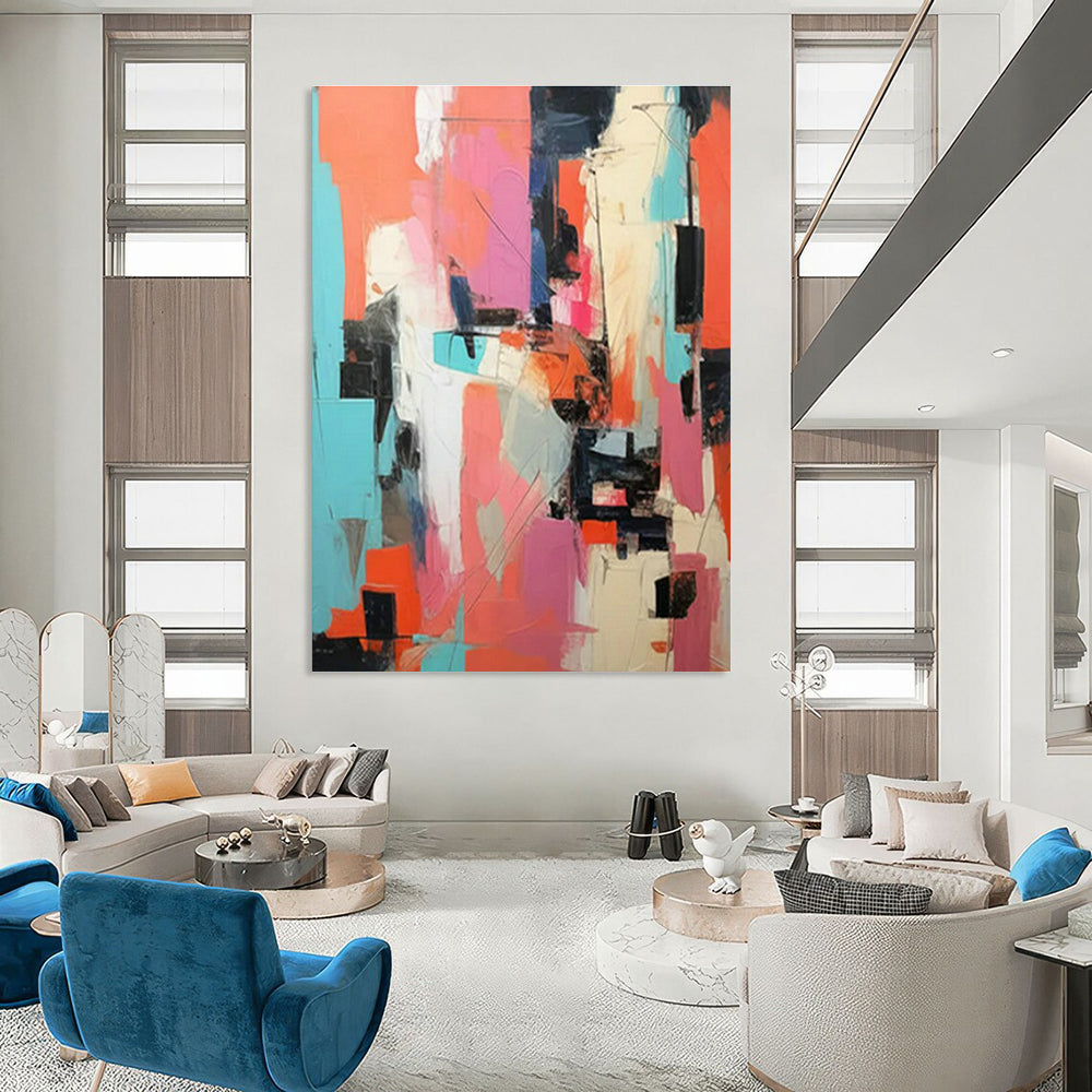Pink - Orange - Blue Abstract Art for Bohemian Rooftop Bar & Creative Studio DLZ1724