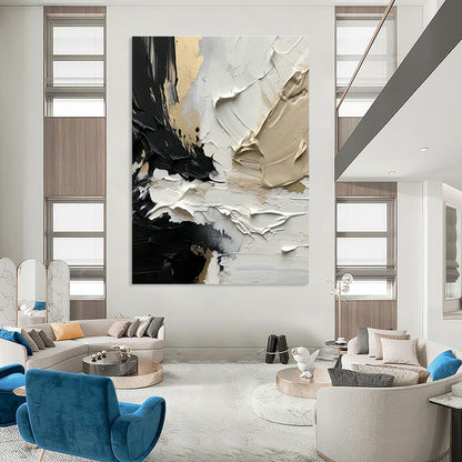 Black, Gold & Cream Abstract Art for Luxury Penthouse Living Room & High - End Jewelry Store DLZ1032