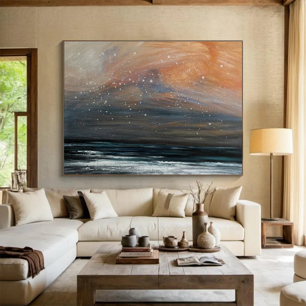Orange - Gray Starry Sea Oil Painting for Bohemian - Style Lounges DLZ2494