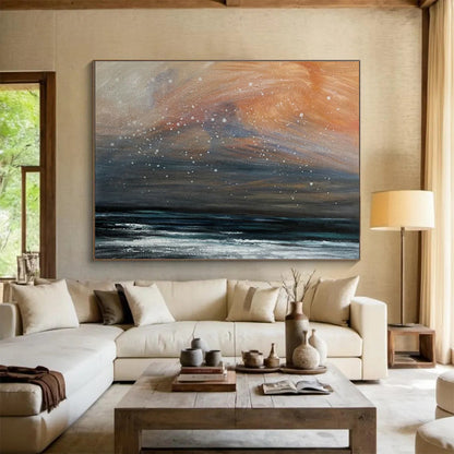 Orange - Gray Starry Sea Oil Painting for Bohemian - Style Lounges DLZ2494