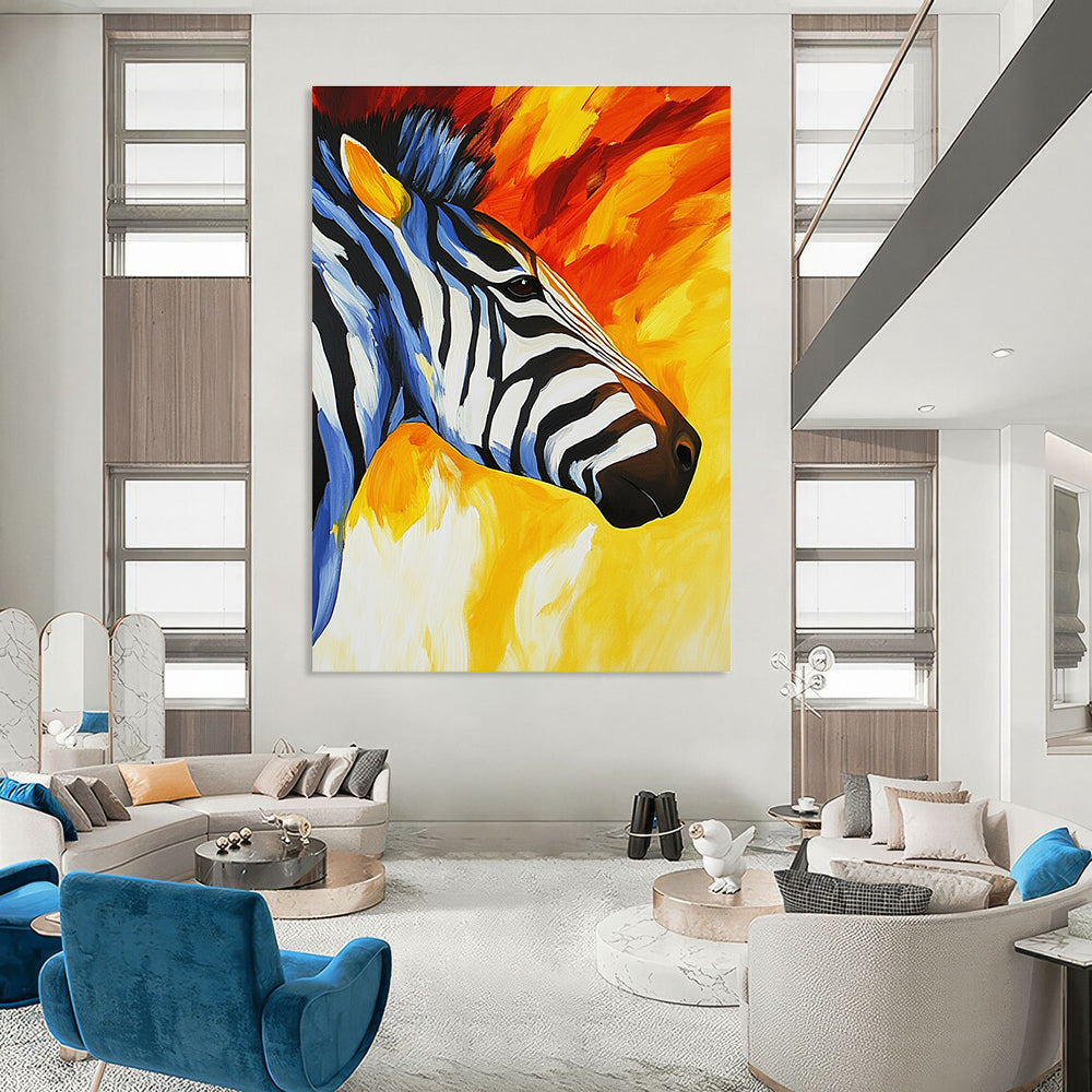 Vibrant Zebra Portrait for Exotic Animal - Themed Lounge & Creative Art Studio STSC961