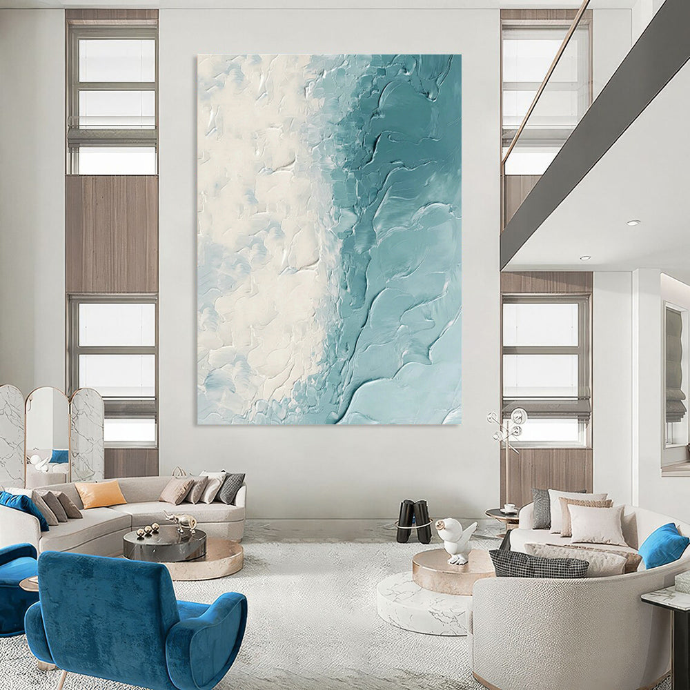 White - Blue Textured Abstract Art for Beachfront Café & Yoga Studio DLZ1257