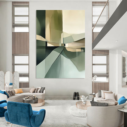Geometric Green & Beige Abstraction Art for Contemporary Gallery & Architect’s Office STSC114
