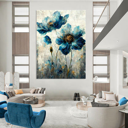Blue Floral Oil Painting for Elegant Bedroom & Floral - Themed Café DLZ1820