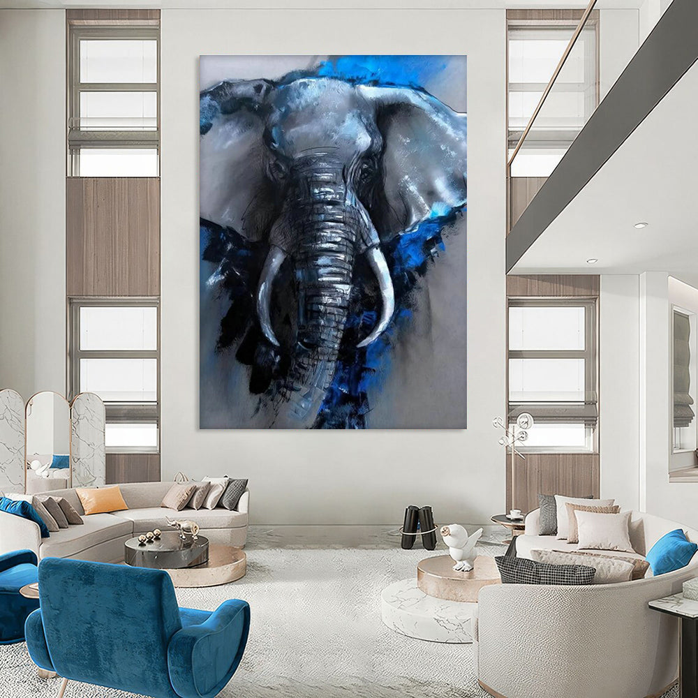 Blue - Accented Elephant Art for Safari Lodge & Wildlife Gallery DLZ2310