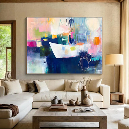 Abstract Boat Scene Art for Nautical - Themed Restaurant & Coastal Home SC306