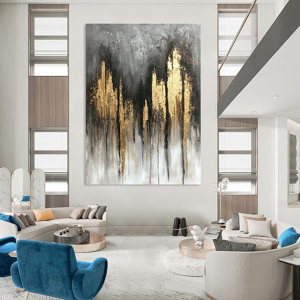 Grey and Gold Abstract Cityscape for Luxury Penthouse Living Room & High - End Hotel Lobby STSC393