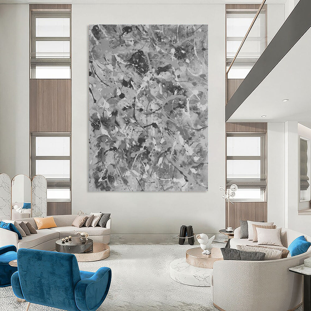 Gray - White Splatter Abstract Art for Industrial - Style Loft & Modern Art Studio DLZ0779