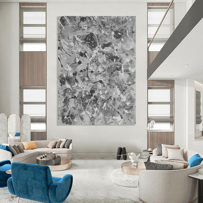 Gray - White Splatter Abstract Art for Industrial - Style Loft & Modern Art Studio DLZ0779