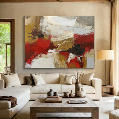 Red - Gold Abstract Composition Art for Formal Living Area DLZ2890