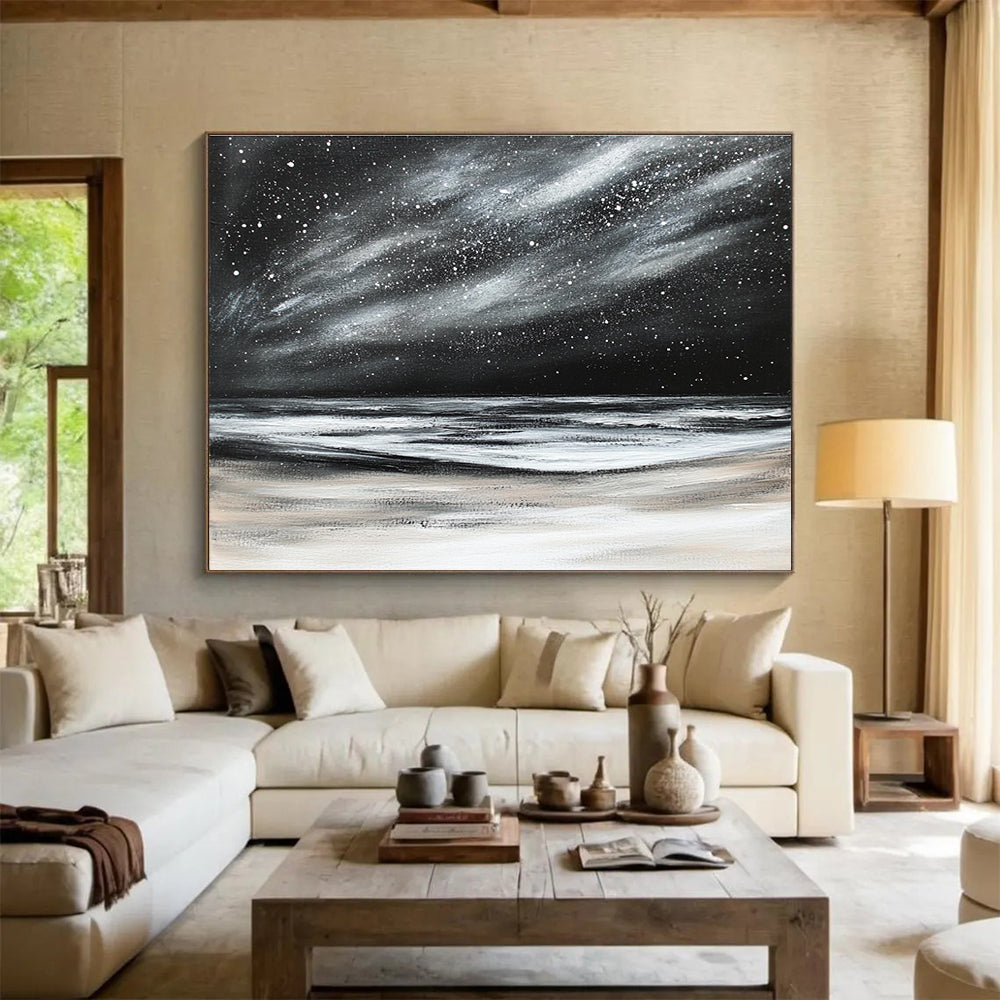 Starry Night Seascape Art for Nautical - Themed Bedroom & Serene Meditation Space SC295