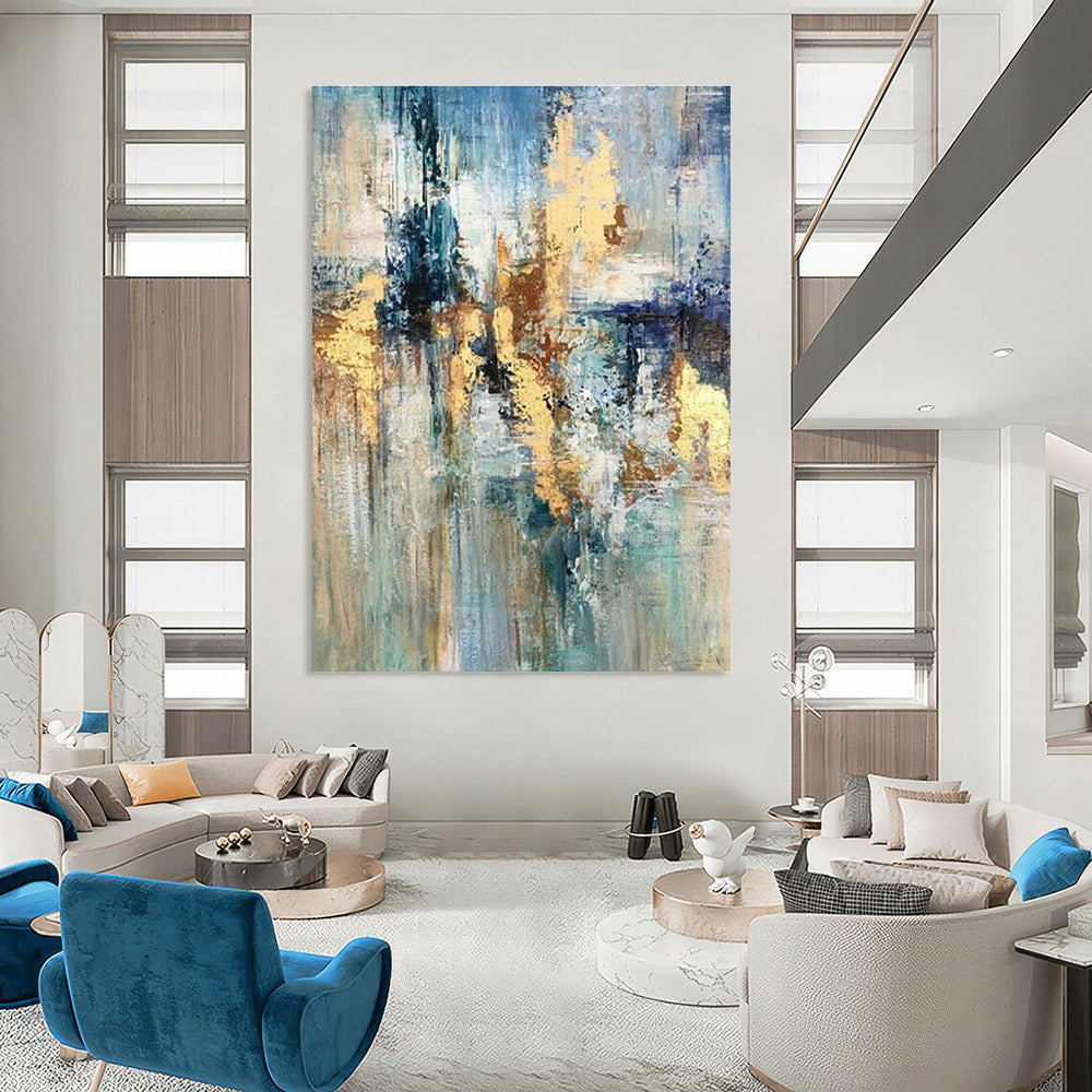 Blue - Gold Fusion Abstract Art for Luxury Hotel Lobby & Art Gallery DLZ0630