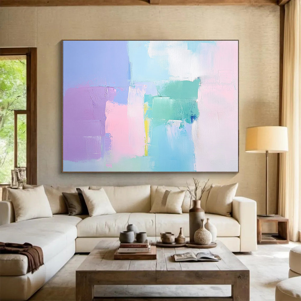 Pastel Color - Block Abstract Art for Feminine Bedroom & Soft - Toned Café SC255