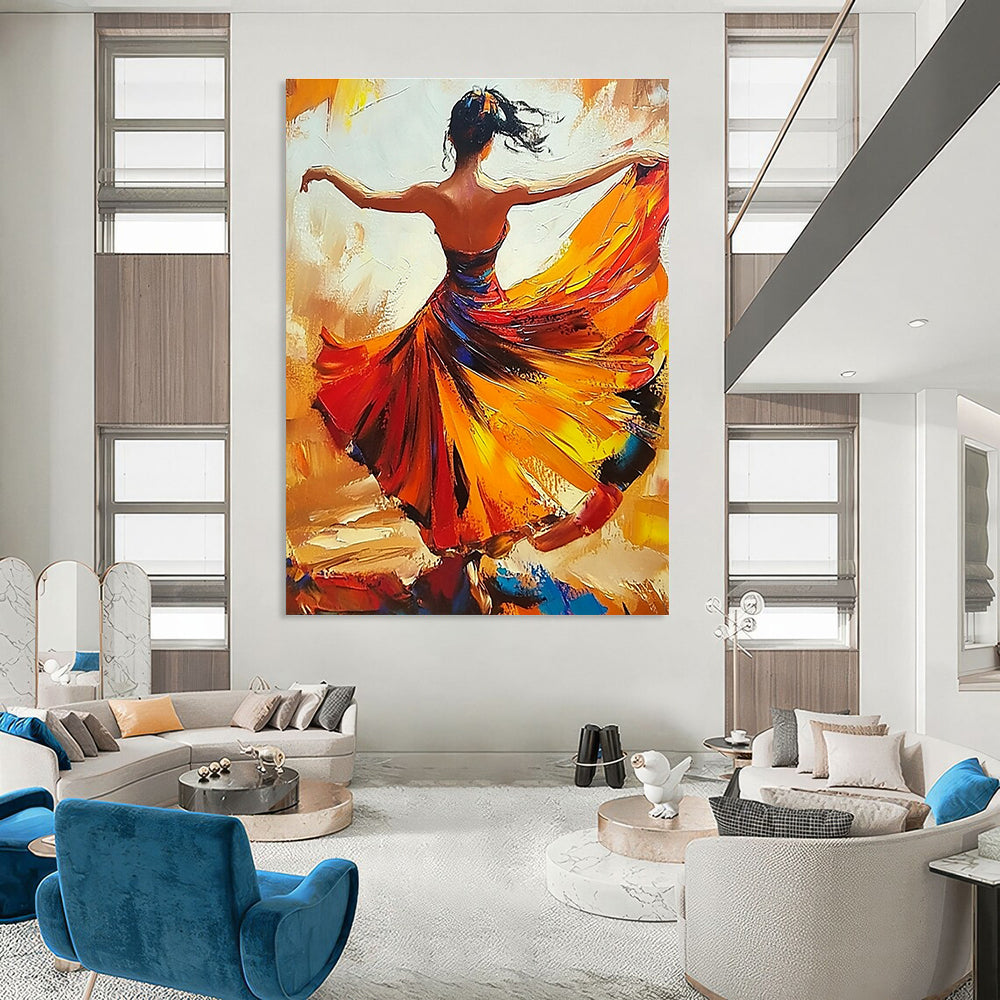 Dancing Woman in Colorful Dress for Dance Studio Performance Area & Vibrant Home Living Room STSC174