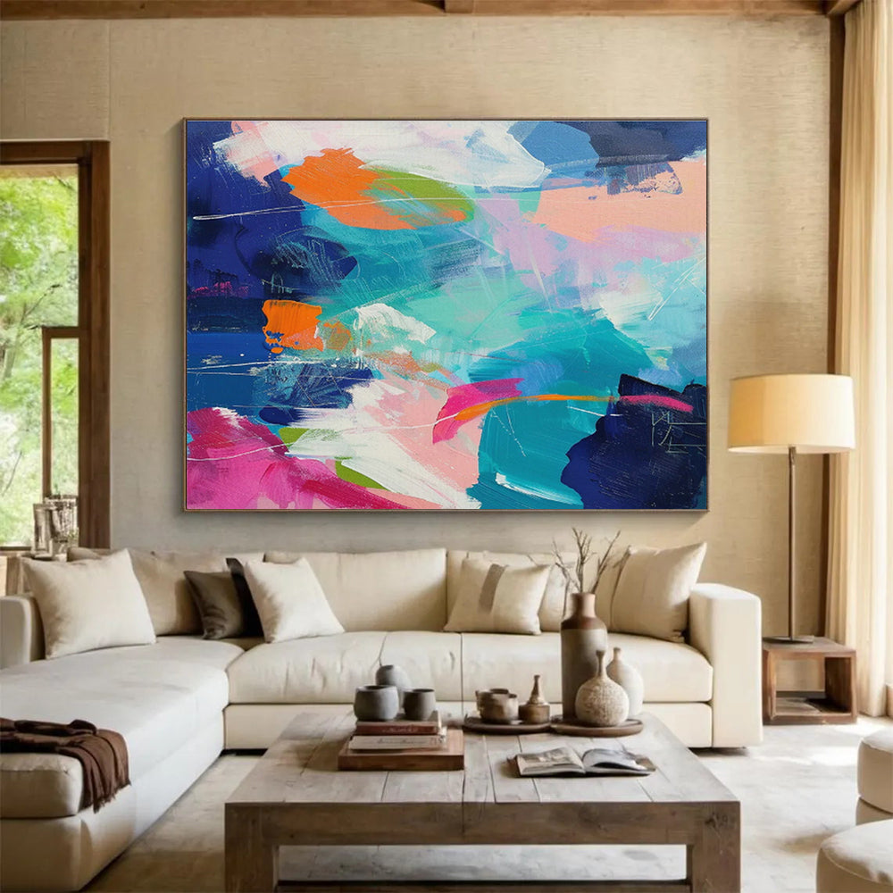 Blue - Pink Clash Abstract Art for Modern Living Room DLZ2873