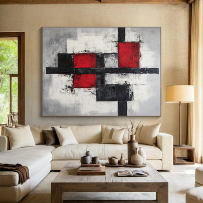 Red - Black - Gray Geometric Abstract Art for Industrial - Style Loft & Modern Art Studio SC238
