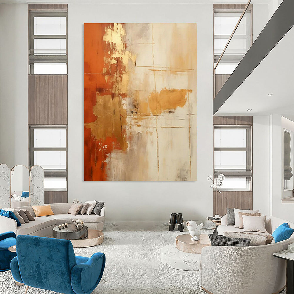 Orange - Gold Abstract Art for Luxury Hotel Lobby & Upscale Home Living Room DLZ1700