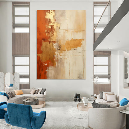 Orange - Gold Abstract Art for Luxury Hotel Lobby & Upscale Home Living Room DLZ1700