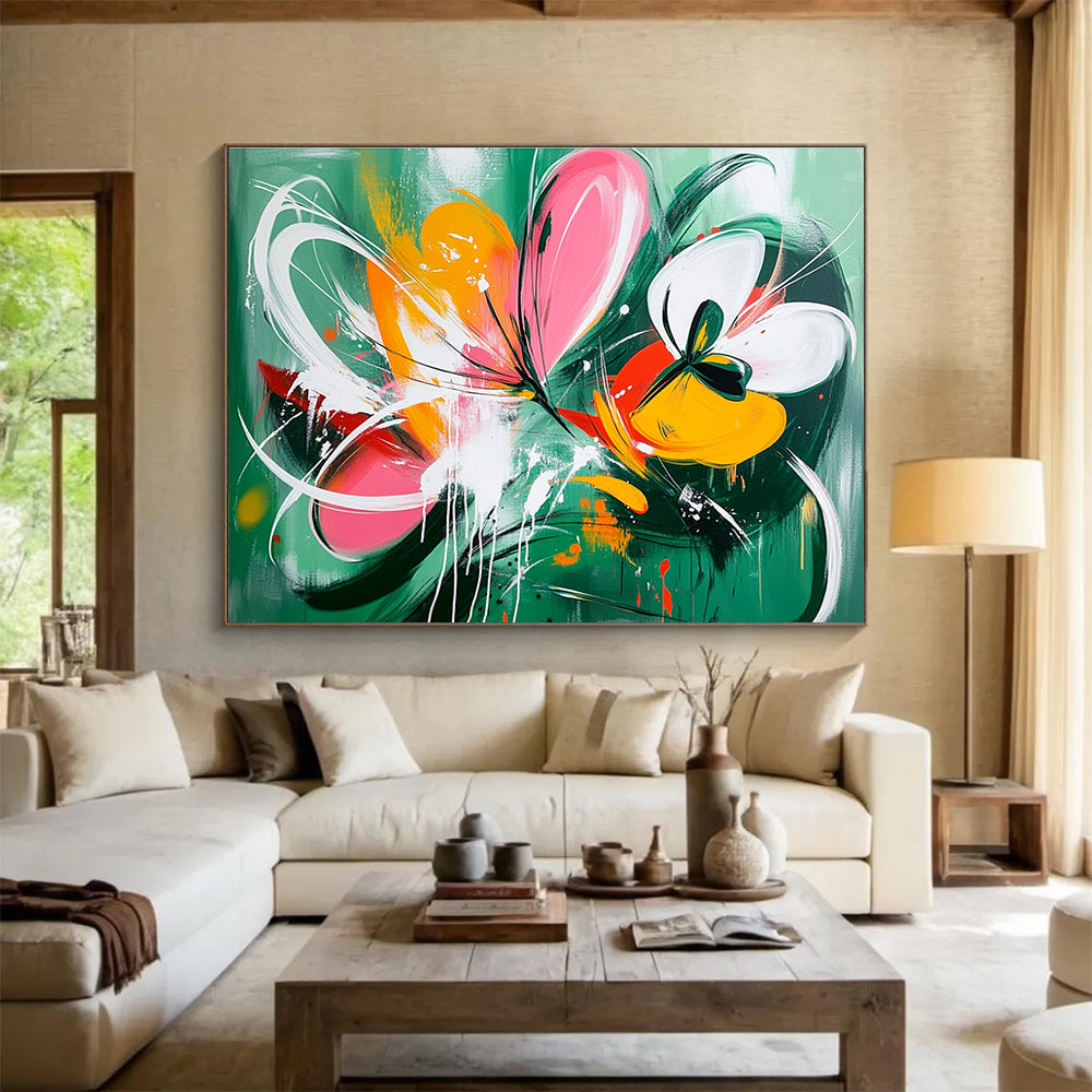 Vibrant Abstract Flowers Art for Bohemian Garden Café & Artistic Bedroom SC207