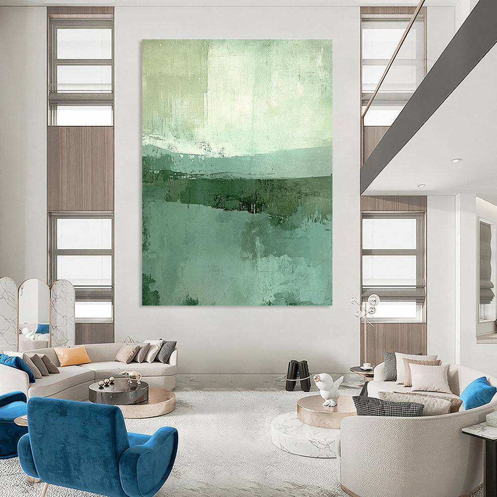 Textured Green & Teal Landscape Art for Eco - Friendly Home & Wellness Center STSC115