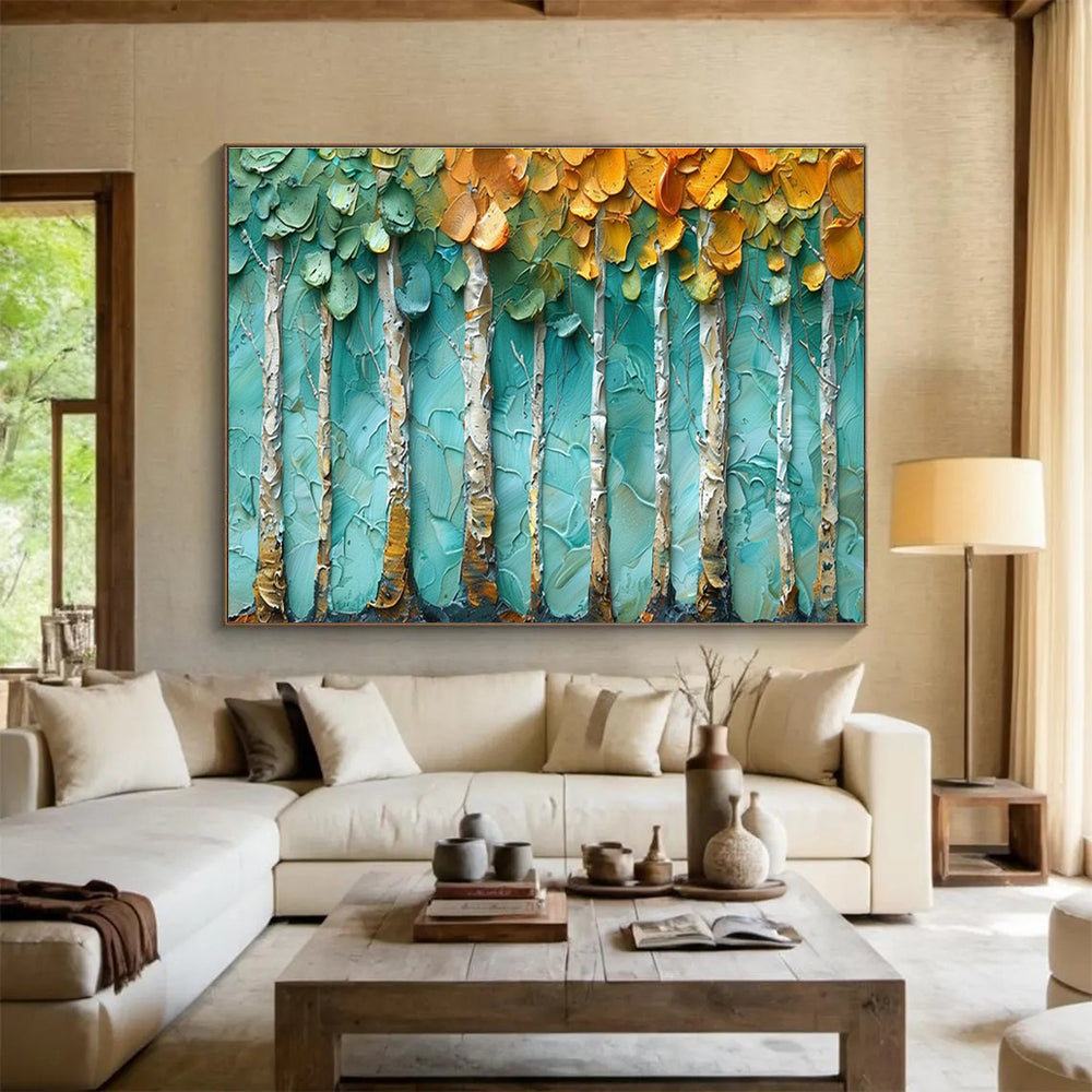 Textured Tree Row Art for Scandinavian - Style Home Office Walls DLZ3206
