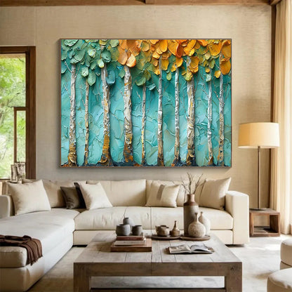 Textured Tree Row Art for Scandinavian - Style Home Office Walls DLZ3206