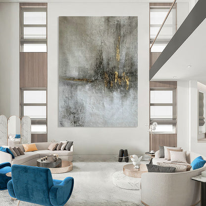 Gold - Gray Textured Abstract Art for Luxury Hotel Lobby & High - End Art Gallery DLZ1790