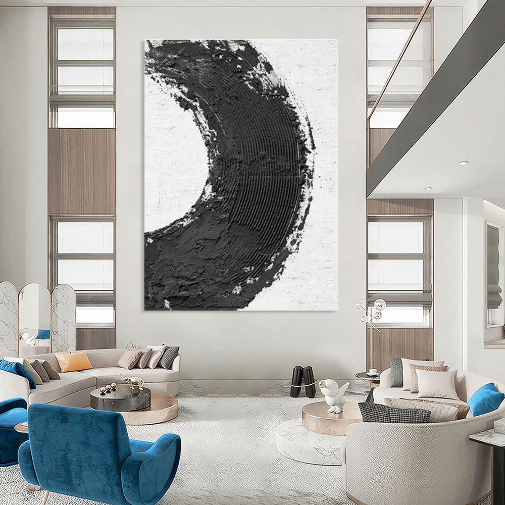 Black - White Circular Texture Art for Modern Lounge & Art - Themed Bar DLZ2375
