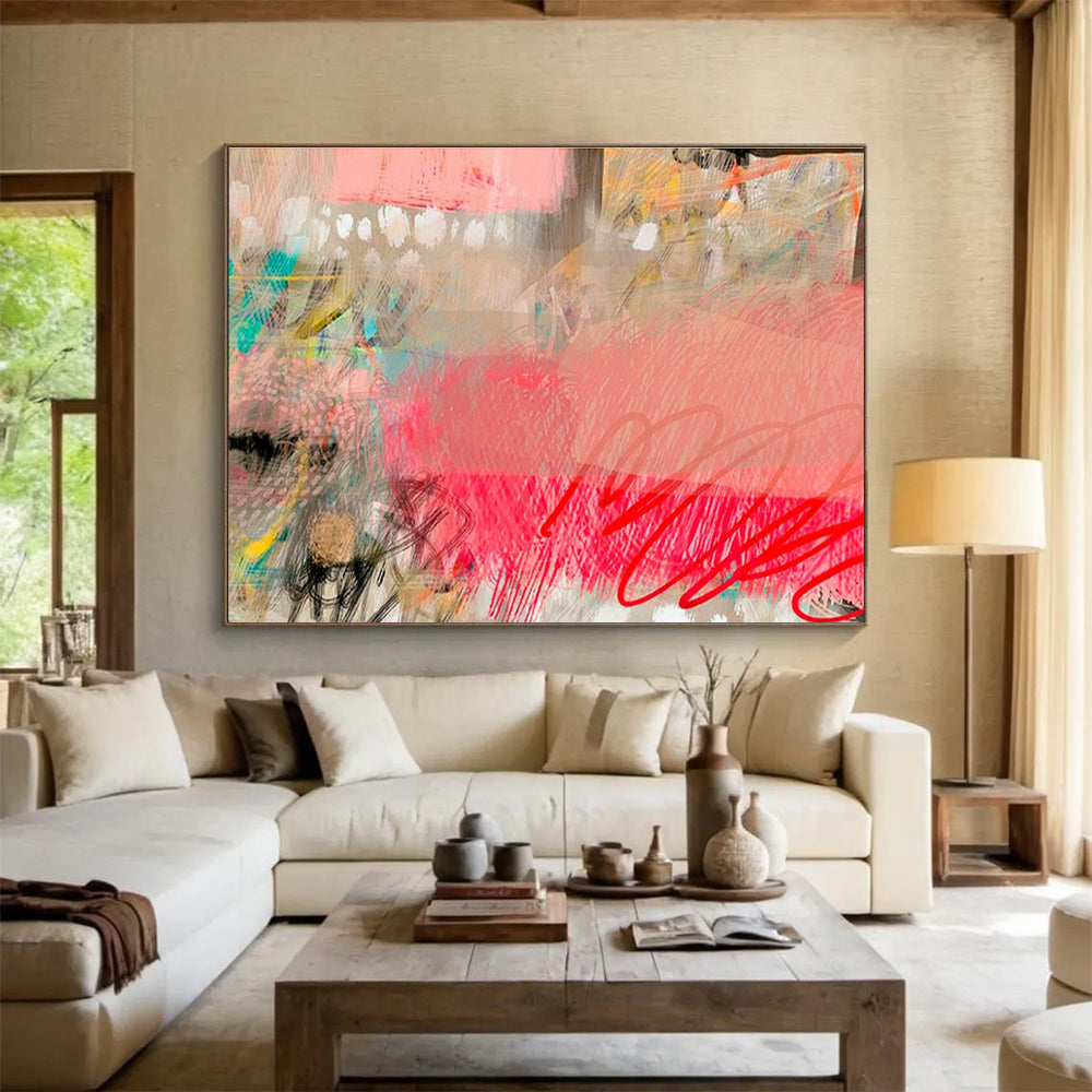 Pink - Gray Abstract Art for Minimalist Home Yoga Studio Corners DLZ2590