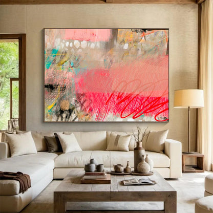 Pink - Gray Abstract Art for Minimalist Home Yoga Studio Corners DLZ2590