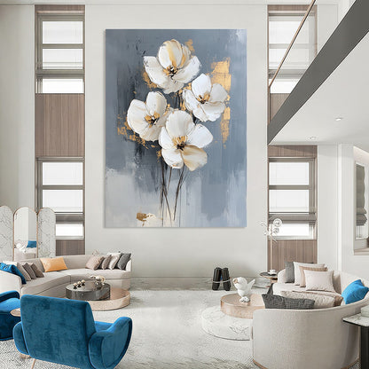 Gray Background White Flowers for Modern Living Room & Sophisticated Office STSC511