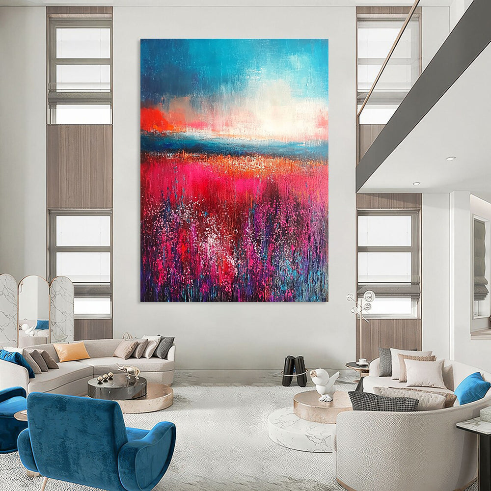 Pink & Purple Floral Field Sunset Art for Wedding Venue & Women’s Boutique STSC117