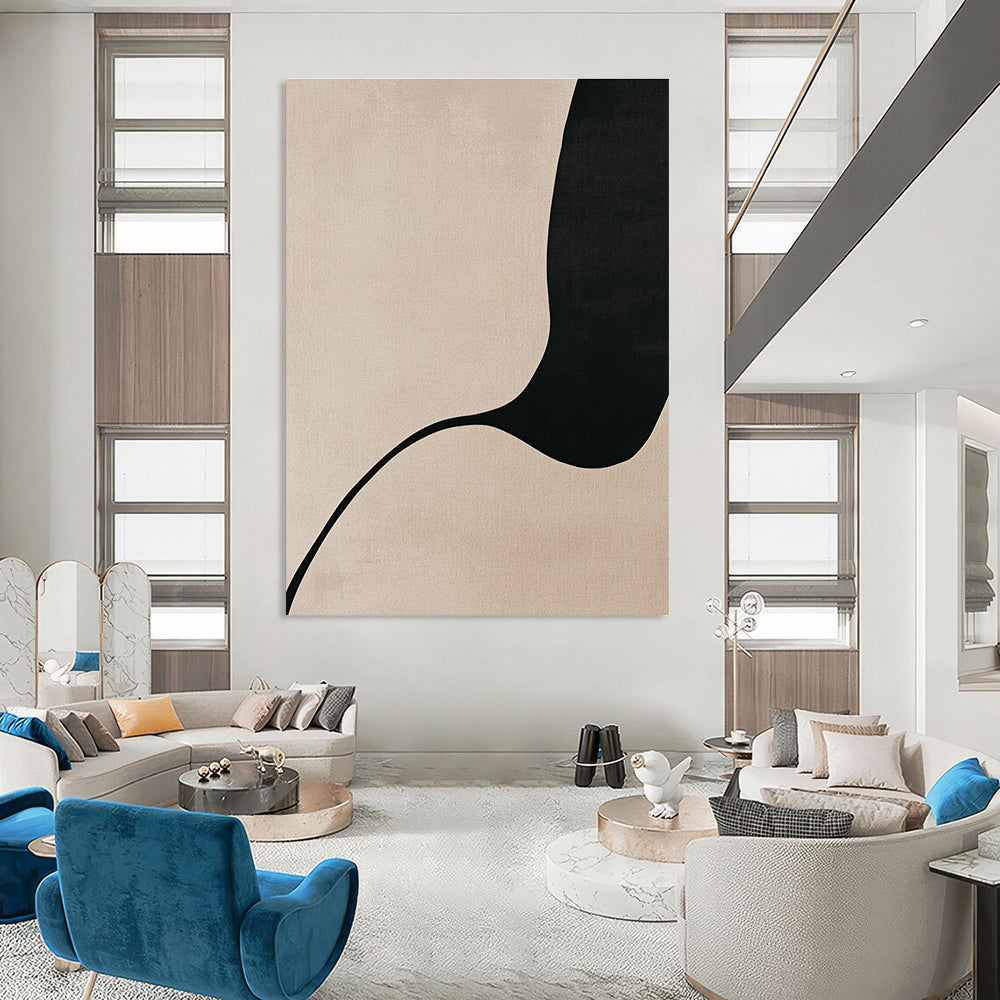 Black and Beige Curved Shape Art for Modern Bedroom & Contemporary Art Gallery STSC1341