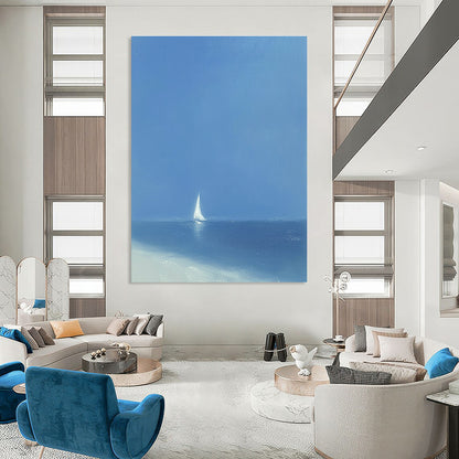 Solitary Sailboat at Sea Art for Coastal Home Living Room & Maritime Museum STSC1062