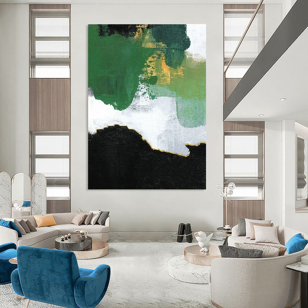 Green - Gold - White Block Abstract Art for Modern Living Room & Art - Centric Café DLZ1229