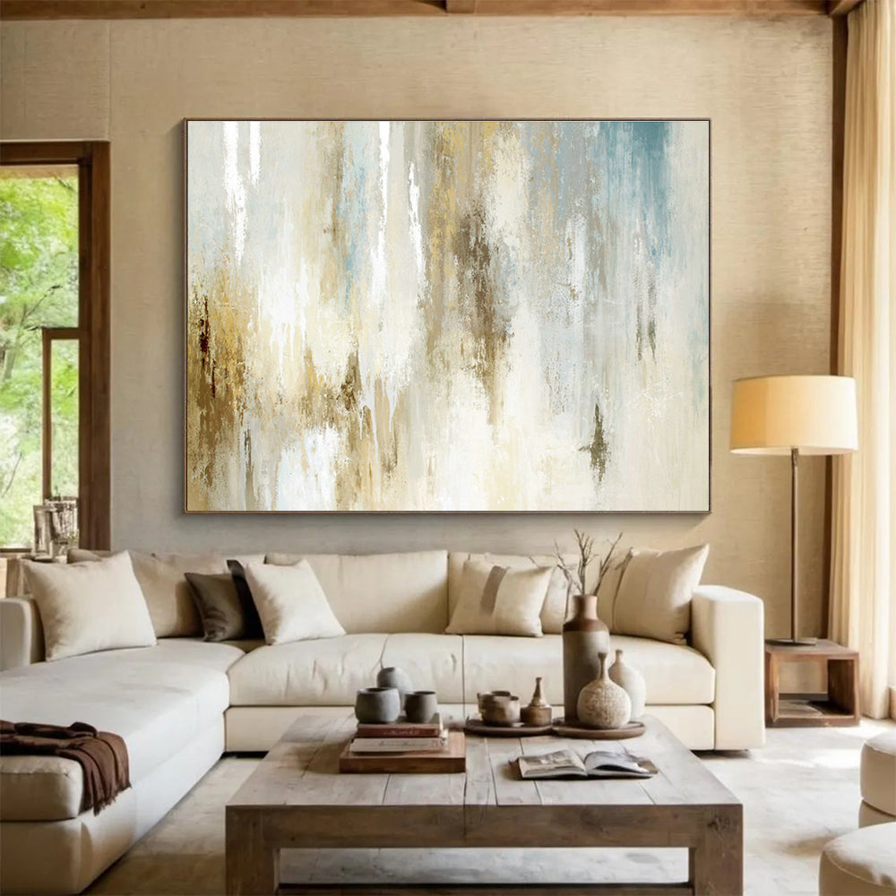 Beige - Gold Abstract Art for Minimalist Bedroom DLZ2906
