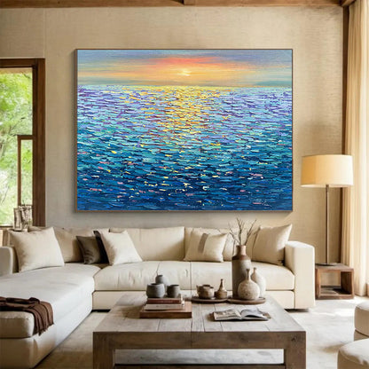 Colorful Sea Sunset Oil Painting for Nautical - Themed Restaurant Dining Walls DLZ3239