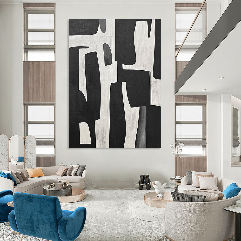 Black and White Geometric Abstract for Minimalist Office & Modern Entryway STSC328