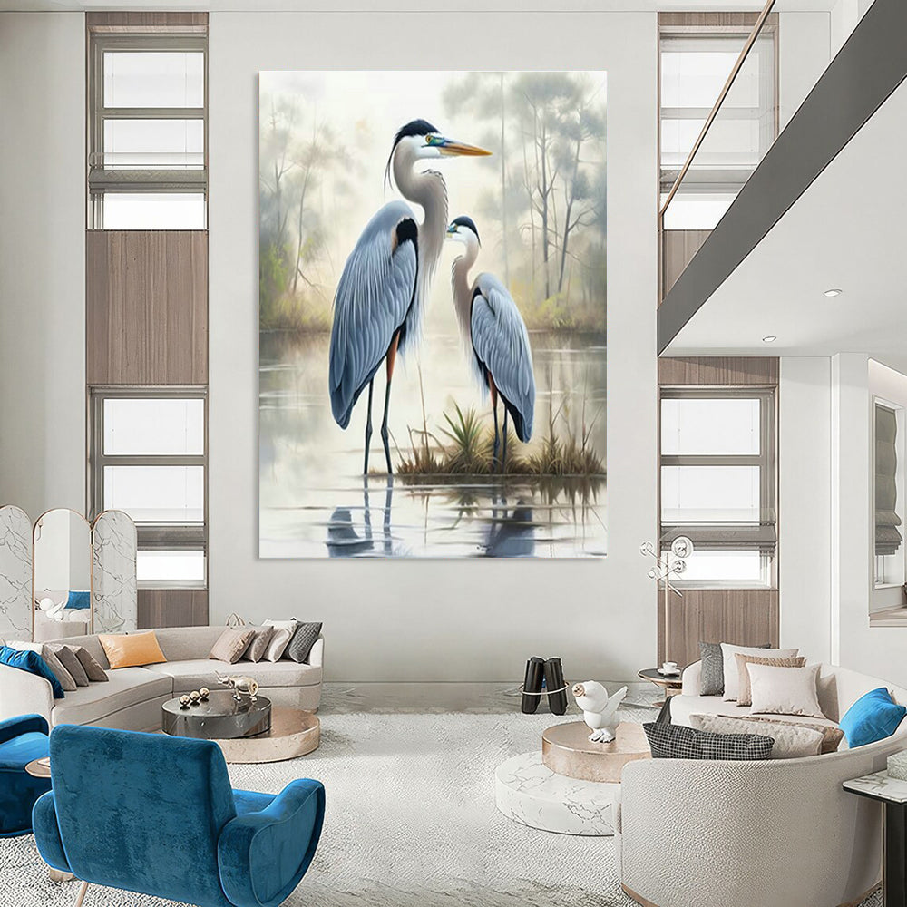 Blue Herons Art for Rustic Lakehouse & Bird - Watching Enthusiast’s Study DLZ1542