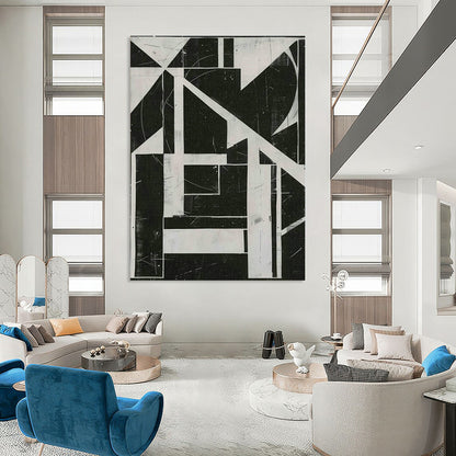 Black - White Geometric Abstract Art for Modern Office Lobby & Home Study DLZ1158