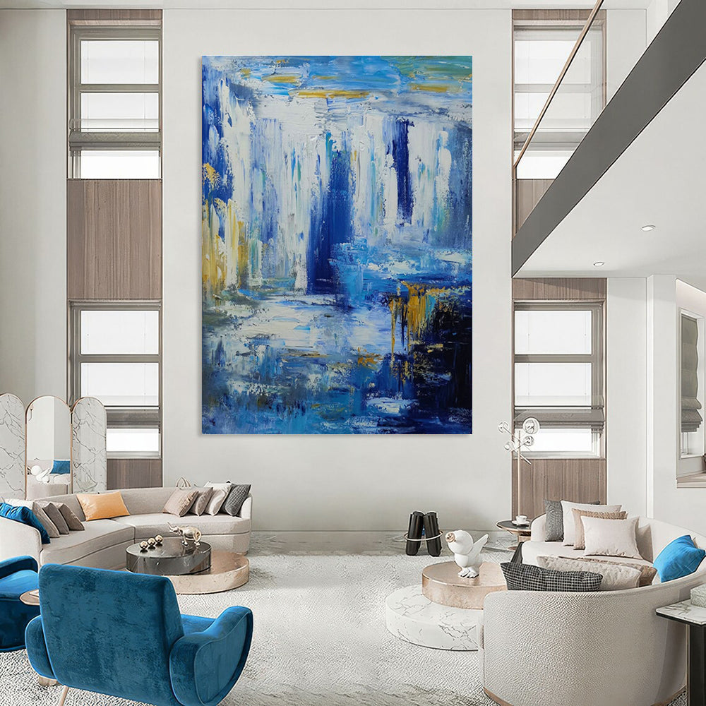Blue - Gold Waterfall Oil Painting for Luxury Hotel Lobby & Nature - Lover’s Home Office DLZ1339