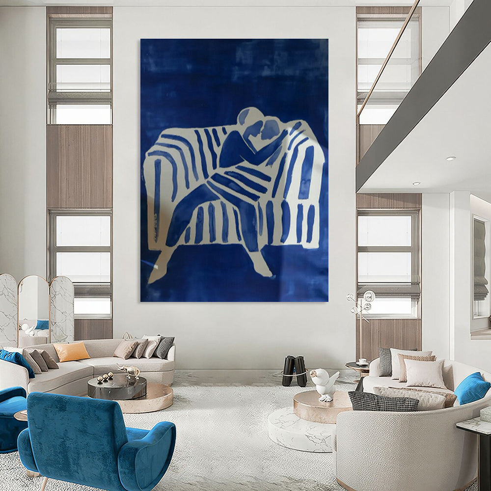 Blue - Toned Couple on Sofa Art for Romantic Living Room & Intimate Hotel Suite DLZ0692