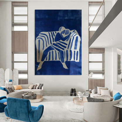Blue - Toned Couple on Sofa Art for Romantic Living Room & Intimate Hotel Suite DLZ0692