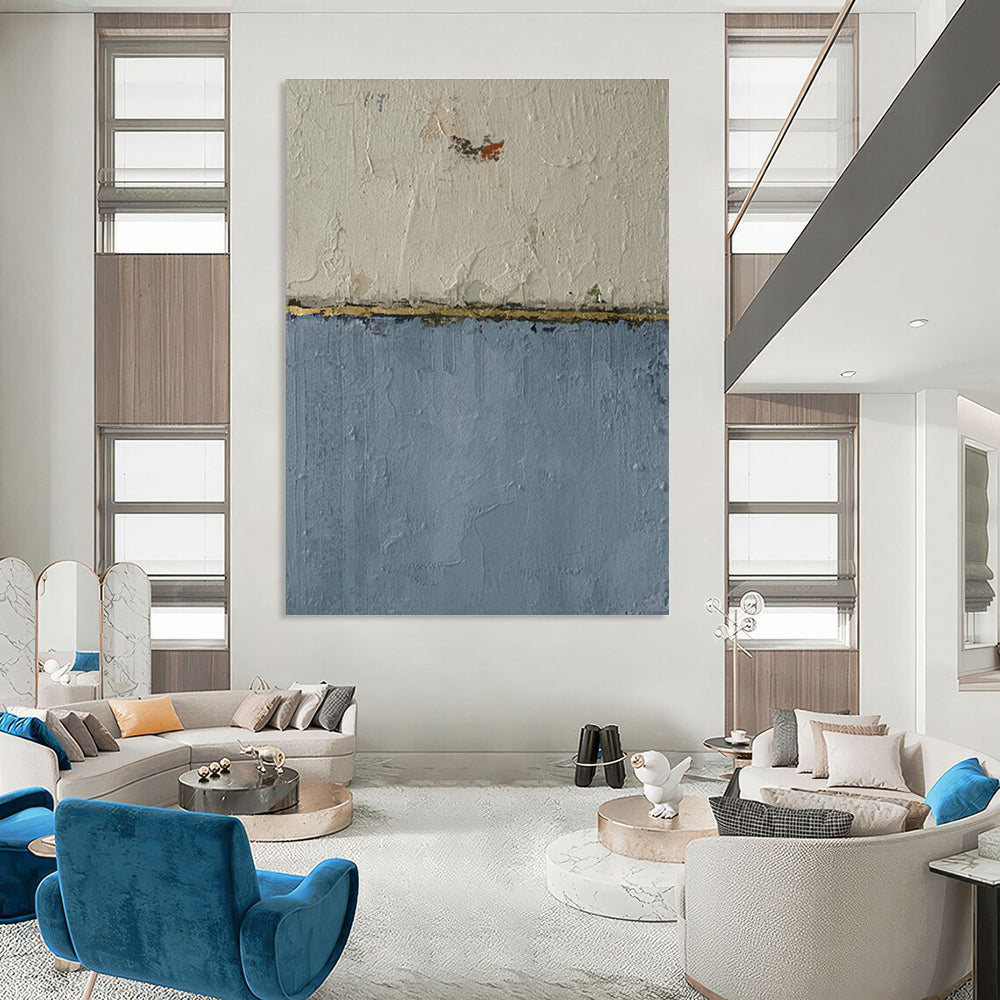 Blue - White - Gold Abstract Art for Living Room & Bedroom DLZ0526