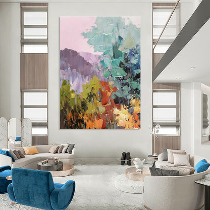 Pink - Purple Landscape Oil Painting for Bohemian Bedroom & Floral Tea Room DLZ1285