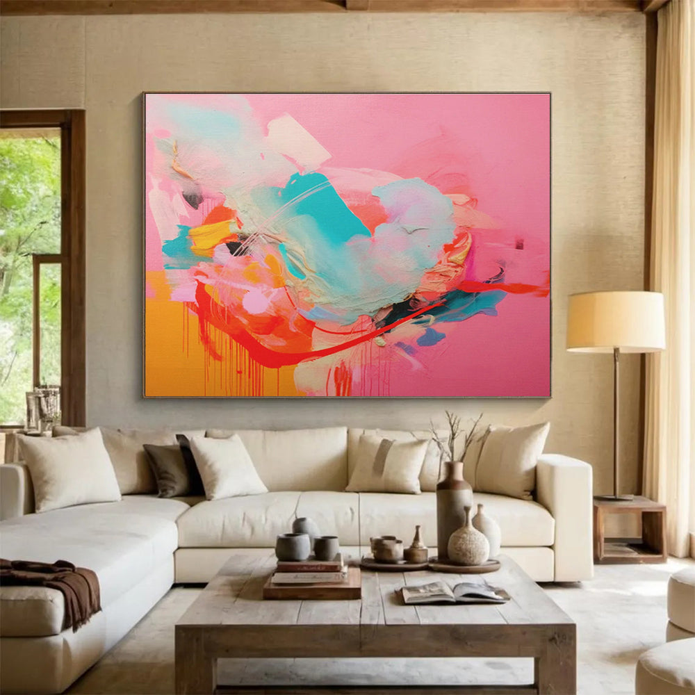 Pink - Orange Clash Abstract Art for Eclectic Living Space DLZ2886