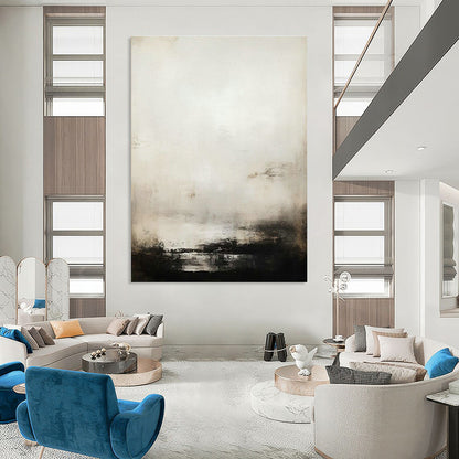 Monochrome Misty Abstract Art for Contemporary Library & Serene Meditation Space DLZ2198