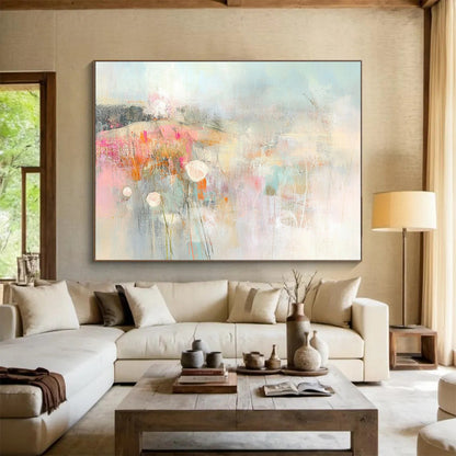 Soft Floral Abstract Landscape Art for Romantic Bedroom & Feminine Café SC310