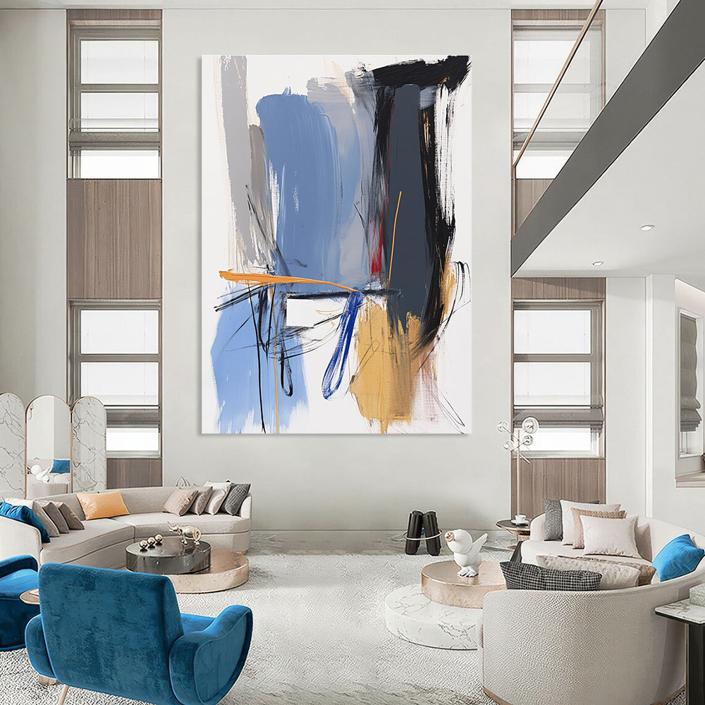 Expressive Blue and Orange Abstract for Creative Studio & Bohemian Living Room STSC743