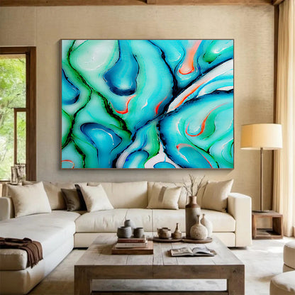 Blue - Green Fluid Art for Tropical - Themed Café Outdoor Seating Walls DLZ3301